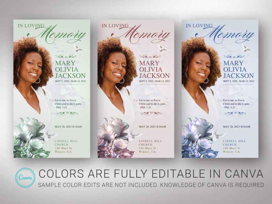 Pastel Purple Funeral Program Canva Template | Classic Rose