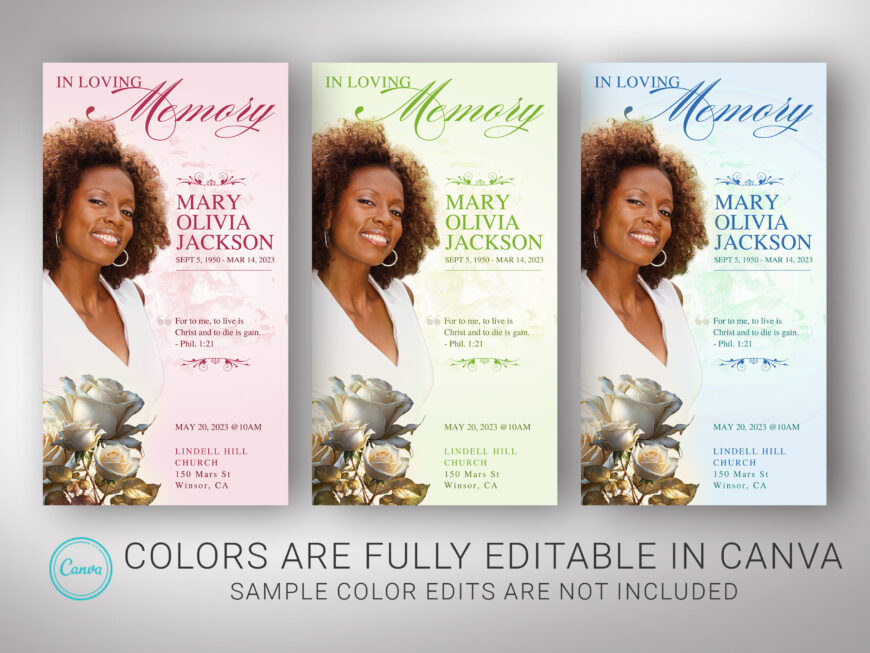 Beige Classic Rose Funeral Program Canva Template