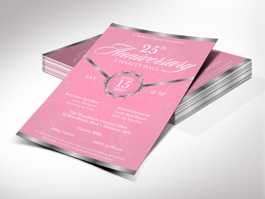 Pink Church Anniversary Banquet Flyer Canva Template, Pink and Gold V2, Victorian-Style Pastor Appreciation Galas & Parties Invitation