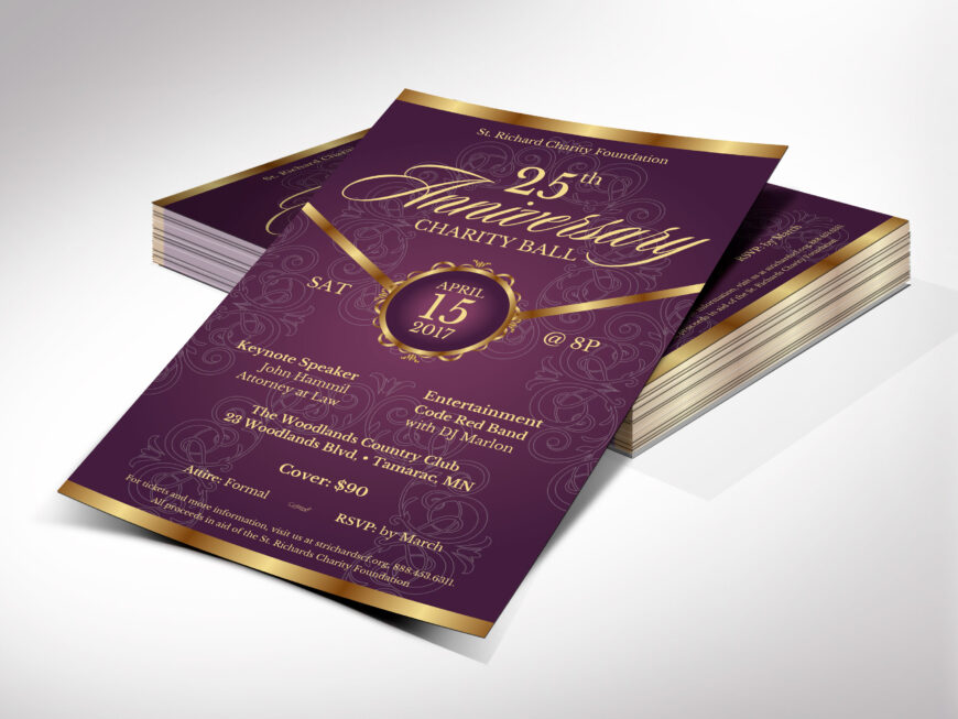 Vintage Purple Church Anniversary Banquet Flyer Canva Template, Purple and Gold, Victorian-Style Pastor Appreciation Gala & Party Invitation