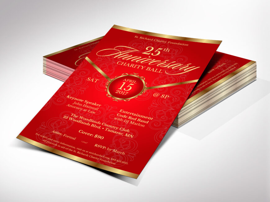Red Church Anniversary Banquet Flyer Canva Template, Red and Gold, Printable Victorian-Style Pastor Appreciation Galas & Parties Invitation
