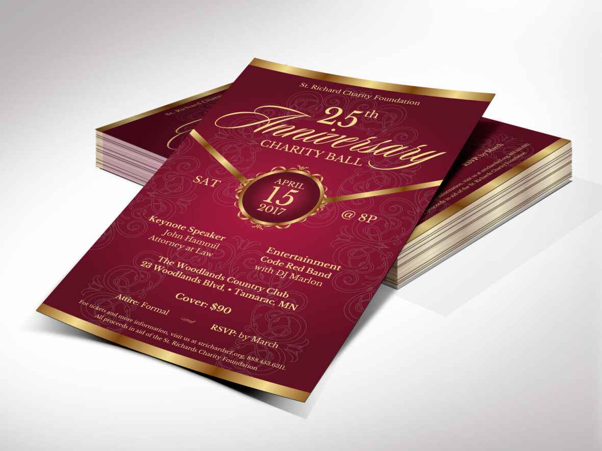 Burgundy Church Anniversary Banquet Flyer Canva Template, Burgundy and Gold, Victorian-Style Pastor Appreciation Galas & Parties Invitation