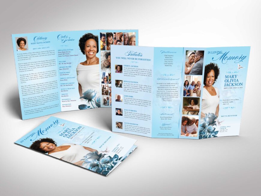 Classic Rose Trifold Funeral Program Canva Template