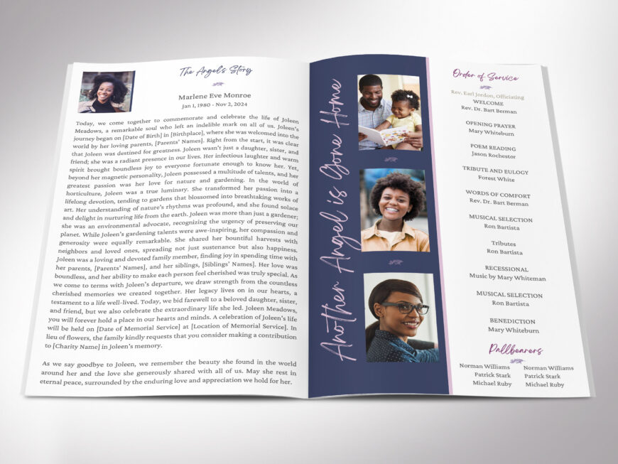 Purple Nature Funeral Program Canva Template