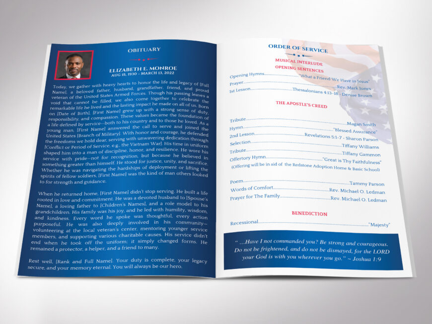 Blue Funeral Program Canva Template