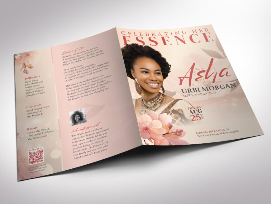 Beige and Pink Tabloid Funeral Program Canva Template