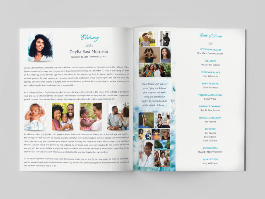 Sky Blue Love Legal Funeral Program Canva Template