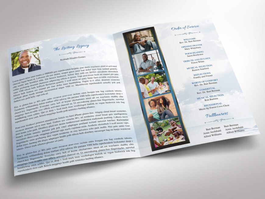Blue Forever Tabloid Funeral Program Canva Template