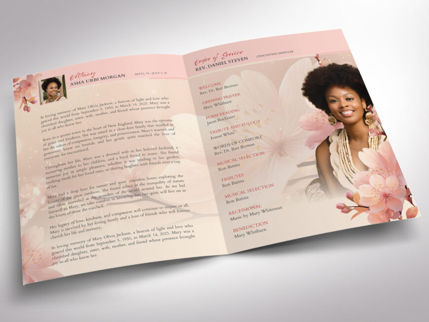 Beige and Pink Tabloid Funeral Program Canva Template
