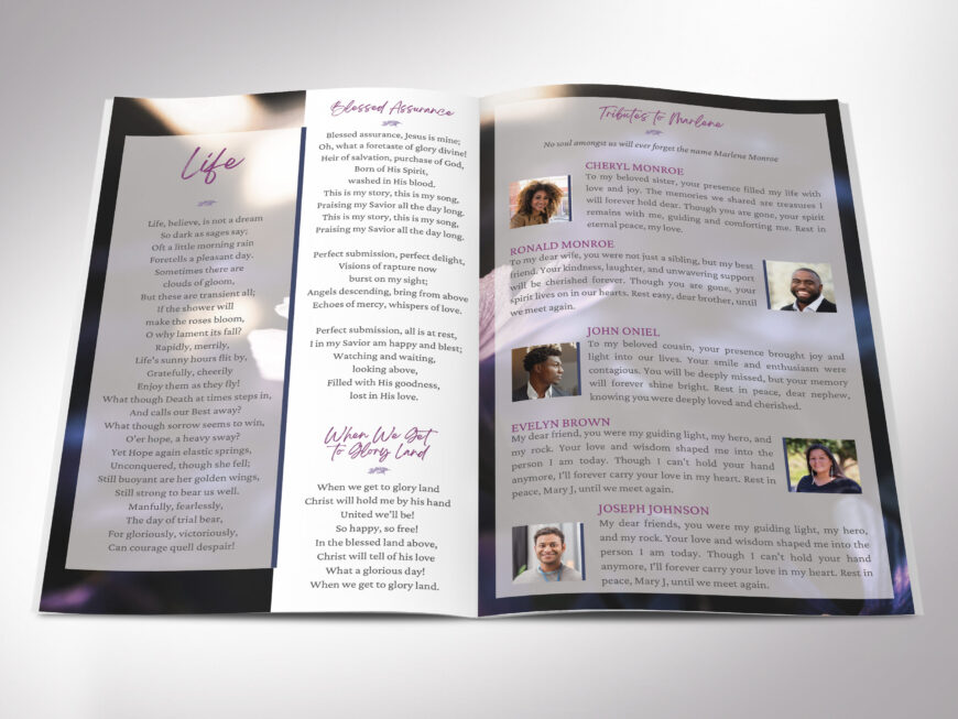 Purple Nature Funeral Program Canva Template