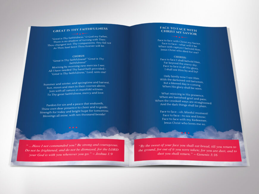 Blue Funeral Program Canva Template