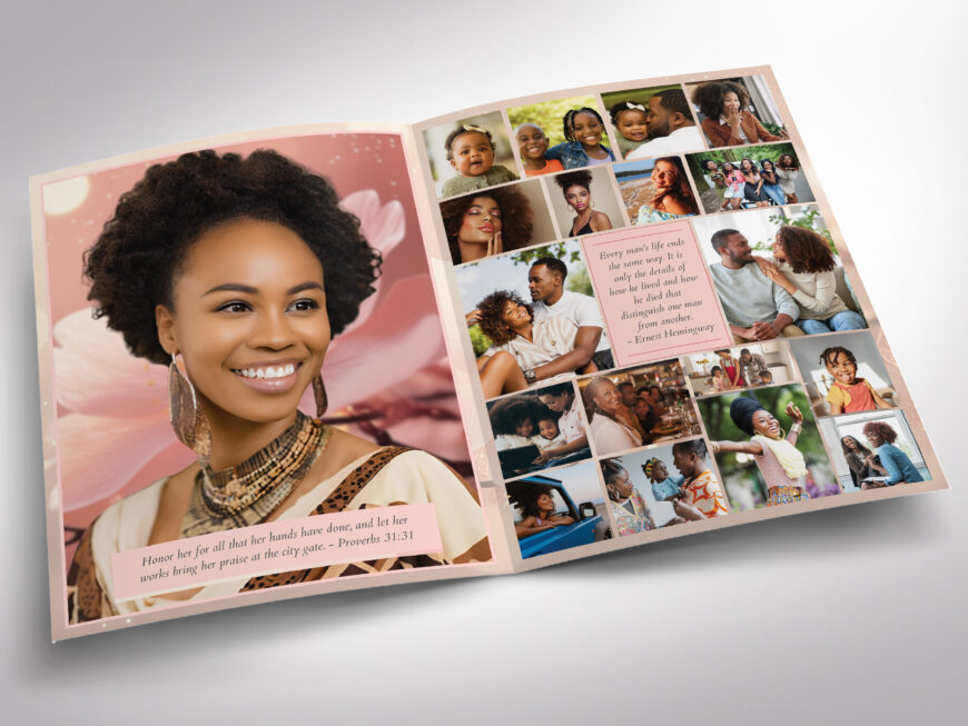 Beige and Pink Tabloid Funeral Program Canva Template