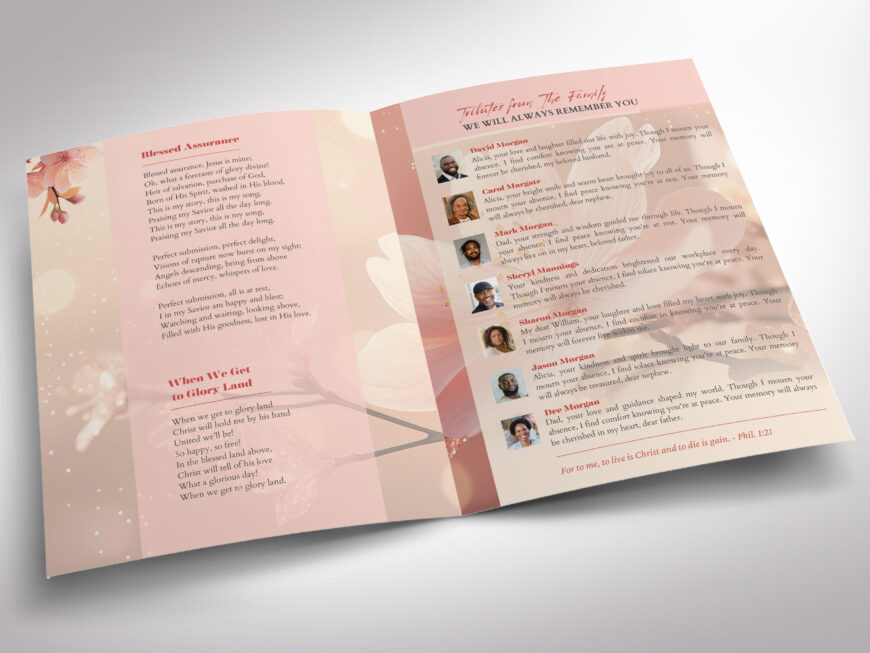 Beige and Pink Tabloid Funeral Program Canva Template