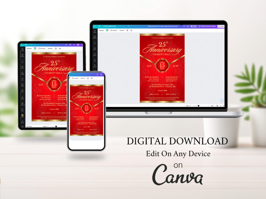 Red Church Anniversary Banquet Flyer Canva Template