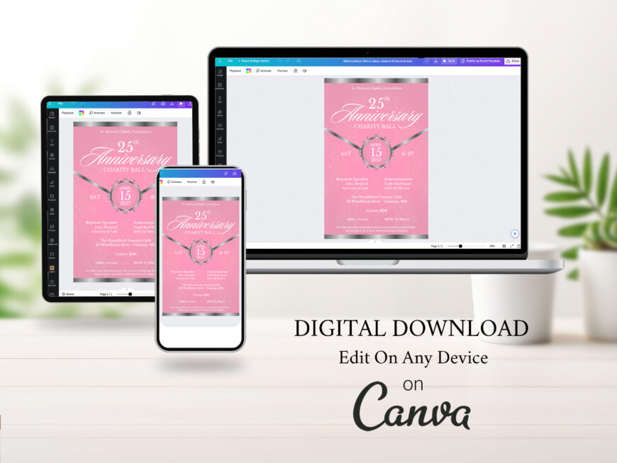 Pink Church Anniversary Banquet Flyer Canva Template