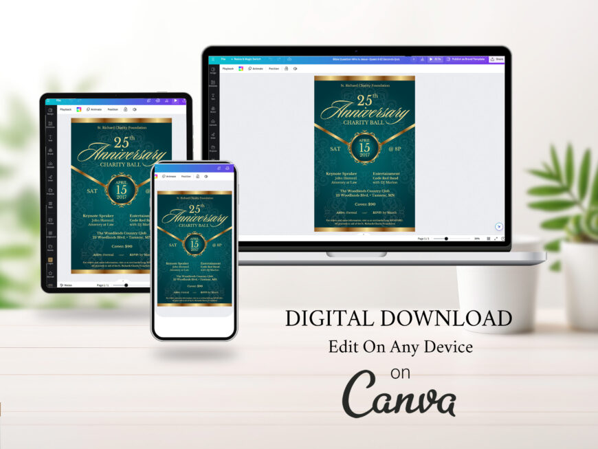 Teal Church Anniversary Banquet Flyer Canva Template