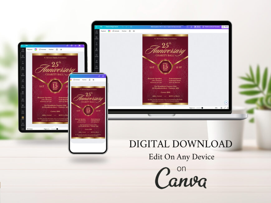 Burgundy Church Anniversary Banquet Flyer Canva Template