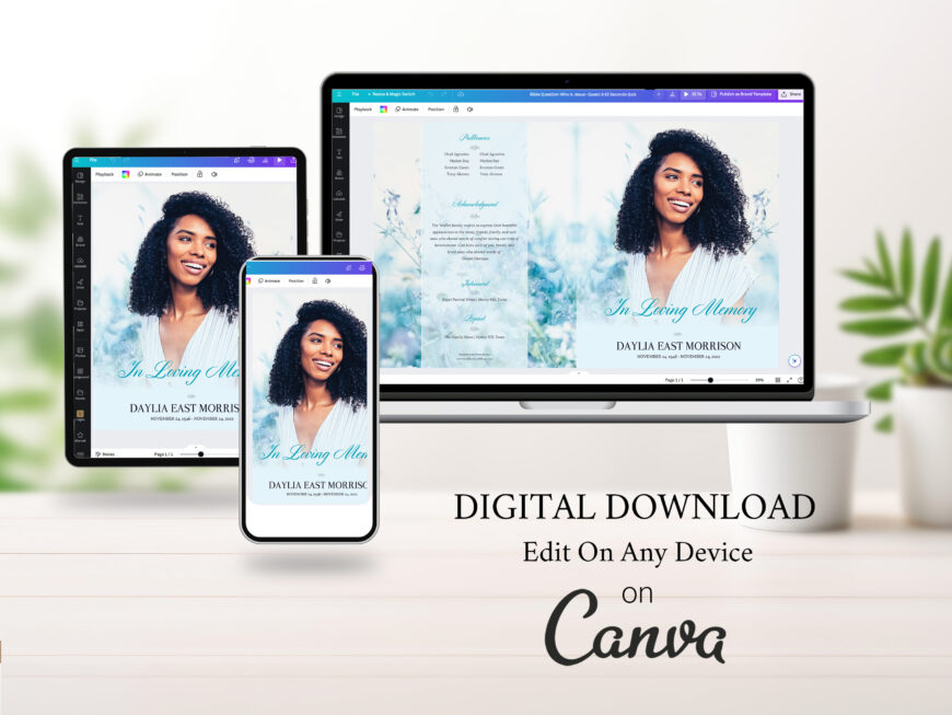 Sky Blue Love Legal Funeral Program Canva Template