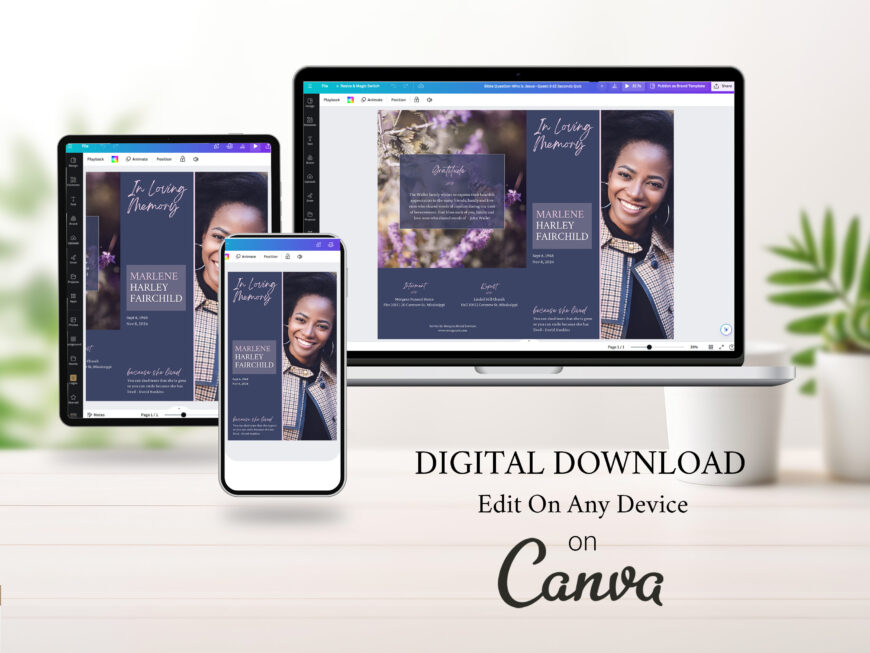 Purple Nature Funeral Program Canva Template