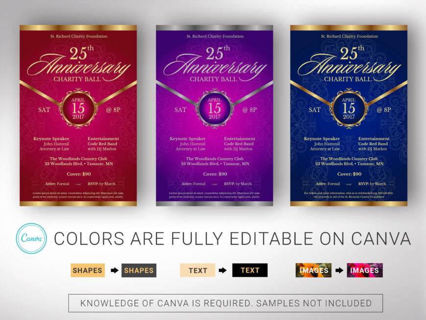 Vintage Purple Church Anniversary Banquet Flyer Canva Template