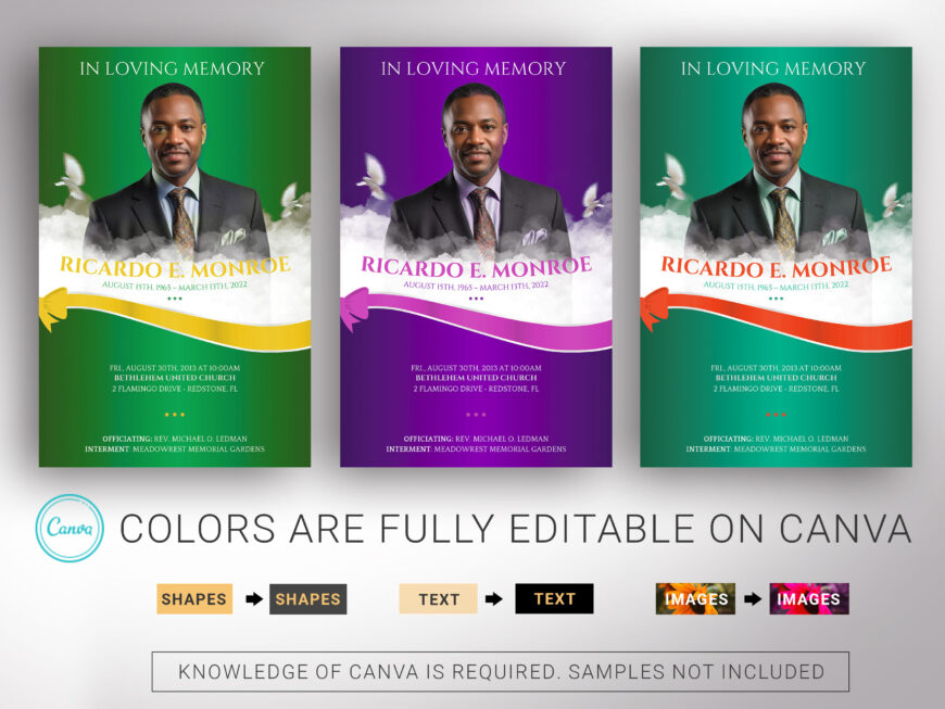 Blue Funeral Program Canva Template