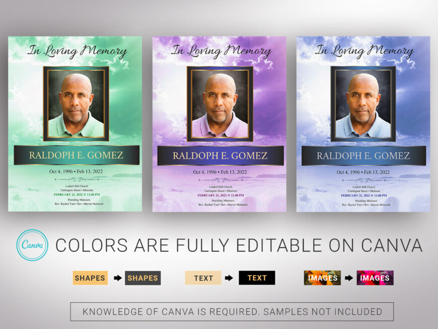 Blue Forever Tabloid Funeral Program Canva Template