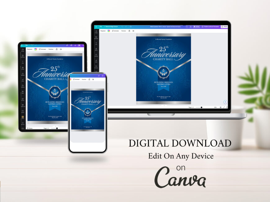 Blue Silver Anniversary Souvenir Book Canva Template