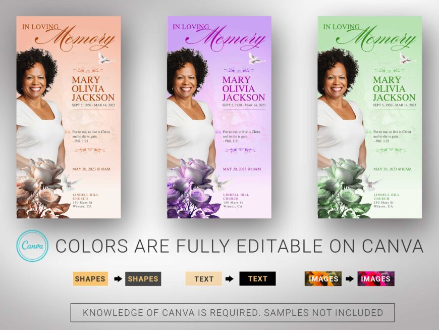 Classic Rose Trifold Funeral Program Canva Template | Sky Blue