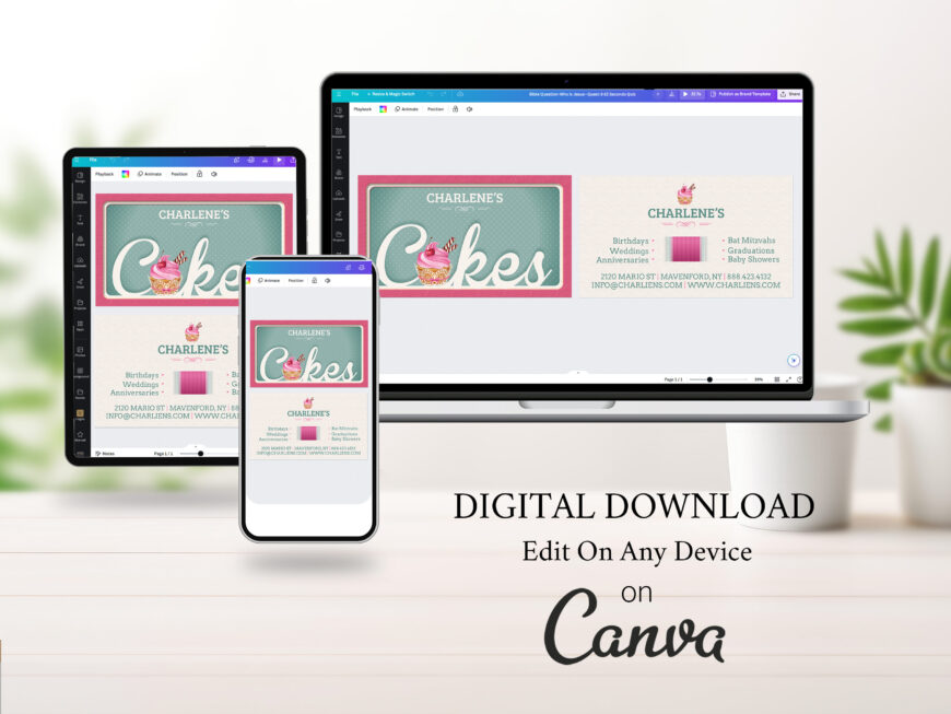 Cupcake Bakery Business Card Canva Template