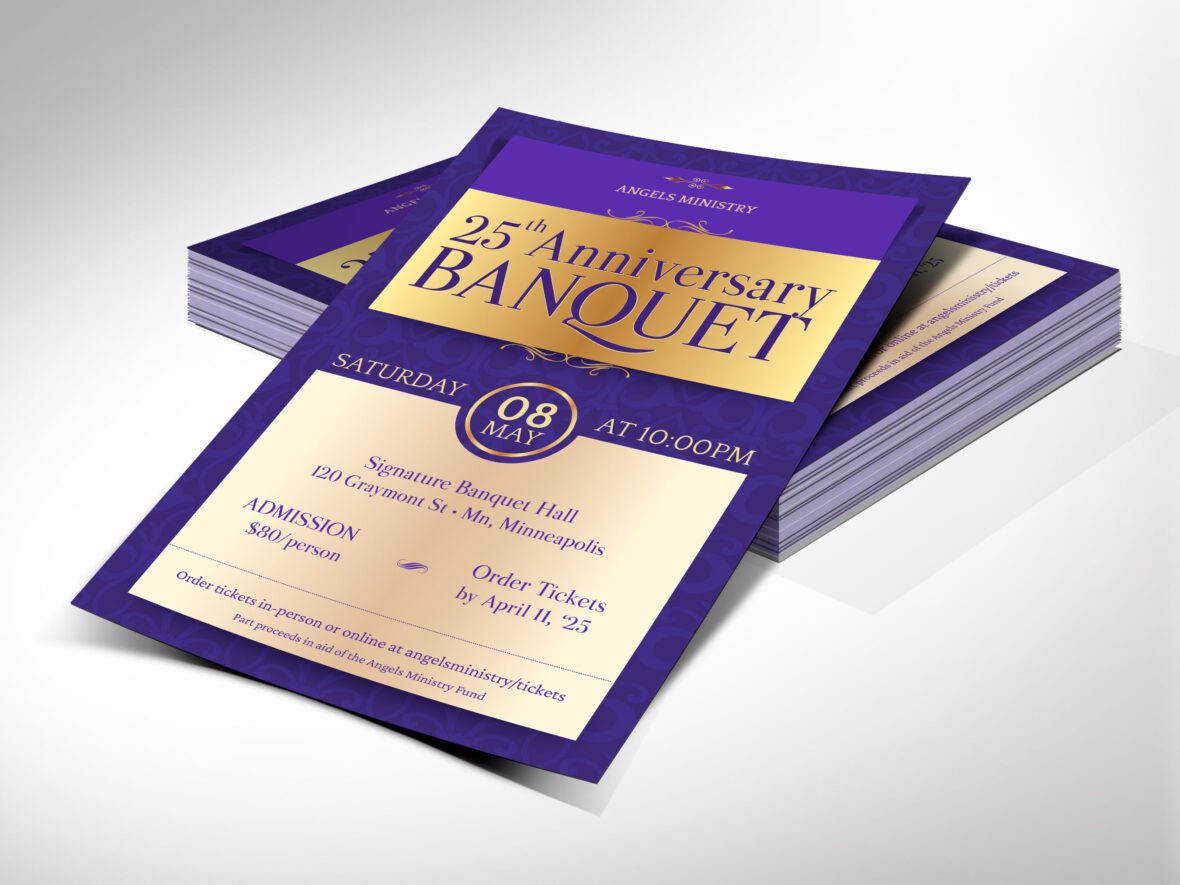 Purple Elegant Church Anniversary Banquet Flyer Canva Template, Purple & Gold, Printable Victorian-Style Pastor Appreciation Gala Invitation