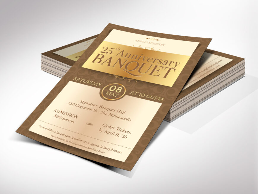 Brown Church Anniversary Banquet Flyer Canva Template, Elegant Beige Gold, Printable Victorian-Style Pastor Appreciation Gala Invitation
