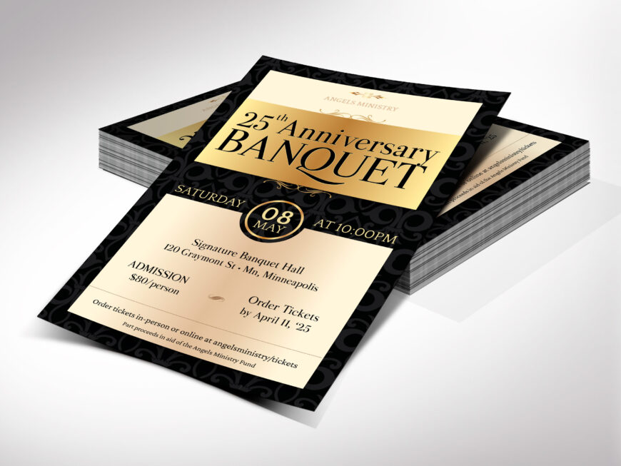 Black Church Anniversary Banquet Flyer Canva Template, Elegant Black Gold, Printable Victorian-Style Pastor Appreciation Gala Invitation
