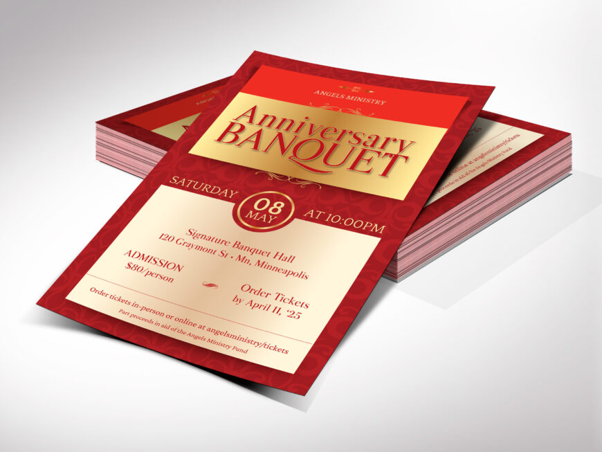 Red Elegant Church Anniversary Banquet Flyer Canva Template, Red and Gold, Printable Victorian-Style Pastor Appreciation Gala Invitation