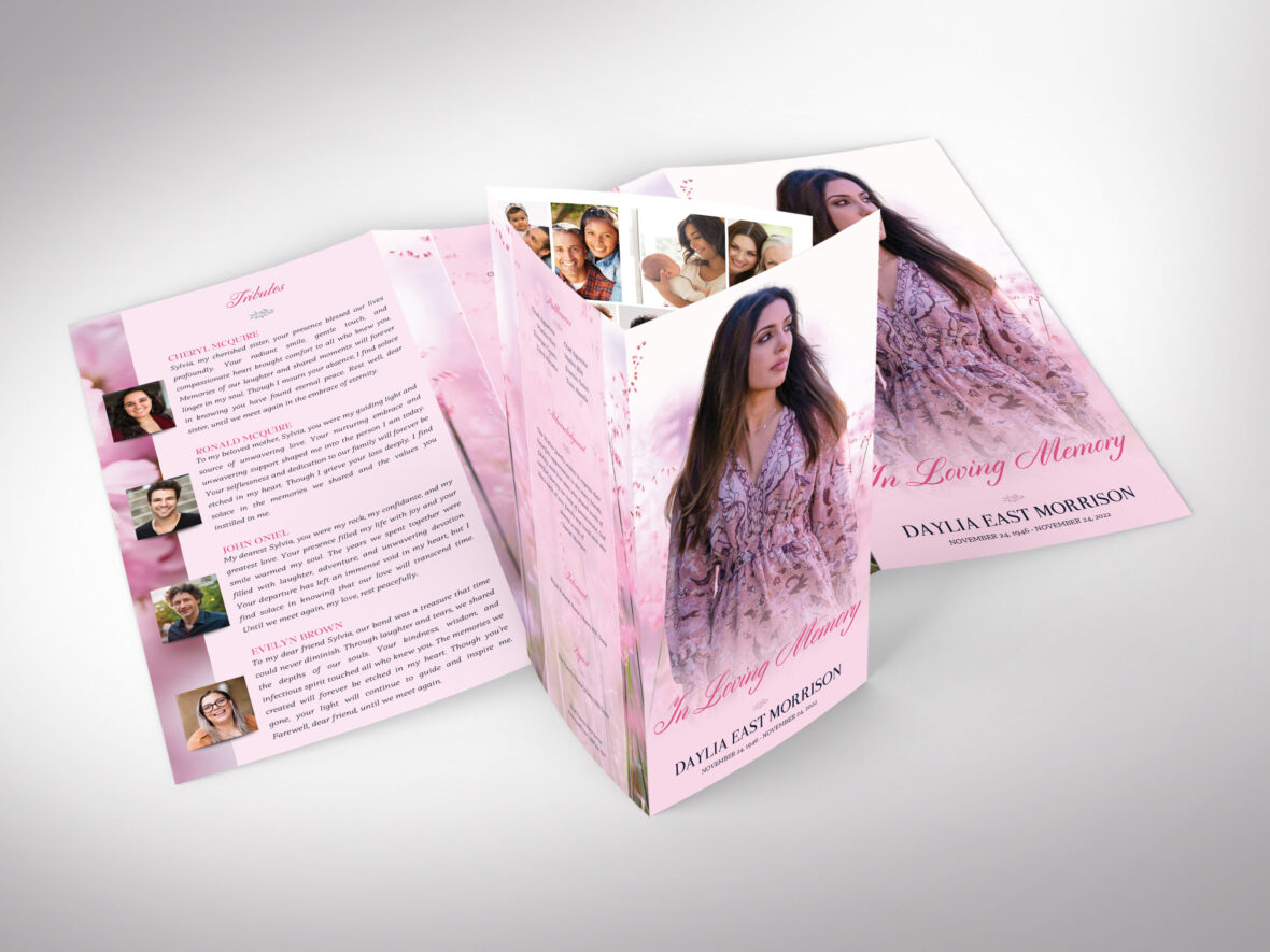 Pink Love Legal Trifold Funeral Program Canva Template, Floral Celebration of Life, Printable Memorial Service, Women's Obituary, 14x8.5"