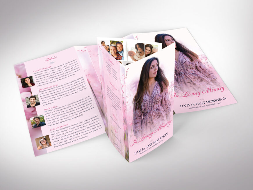 Pink Love Legal Trifold Funeral Program Canva Template, Floral Celebration of Life, Printable Memorial Service, Women's Obituary, 14x8.5"