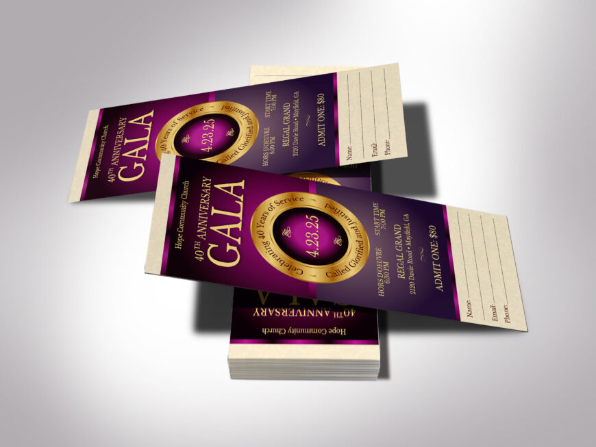 Purple Church Anniversary Ticket Canva Template, Editable Regal Purple and Gold, Pastor Appreciation, Banquet Ticket, Digital Download