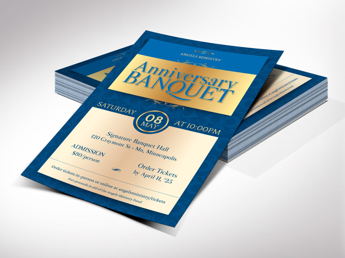 Elegant Church Anniversary Banquet Flyer Canva Template, Blue and Gold, Printable Victorian-Style Pastor Appreciation Gala Invitation