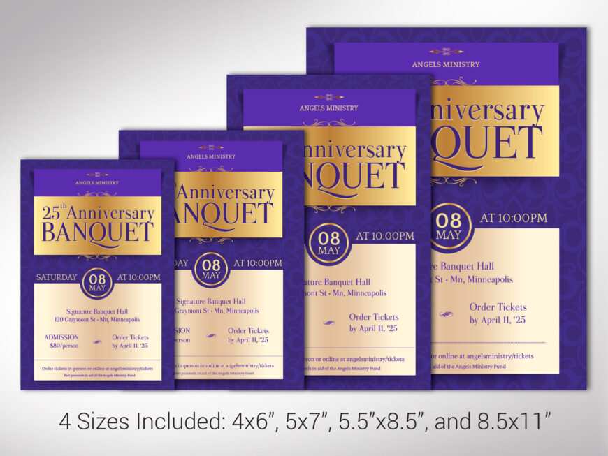 Purple Elegant Church Anniversary Banquet Flyer Canva Template