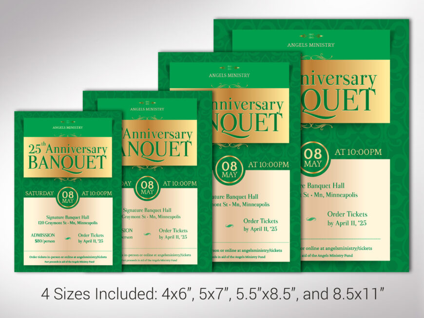 Green Elegant Church Anniversary Banquet Flyer Canva Template