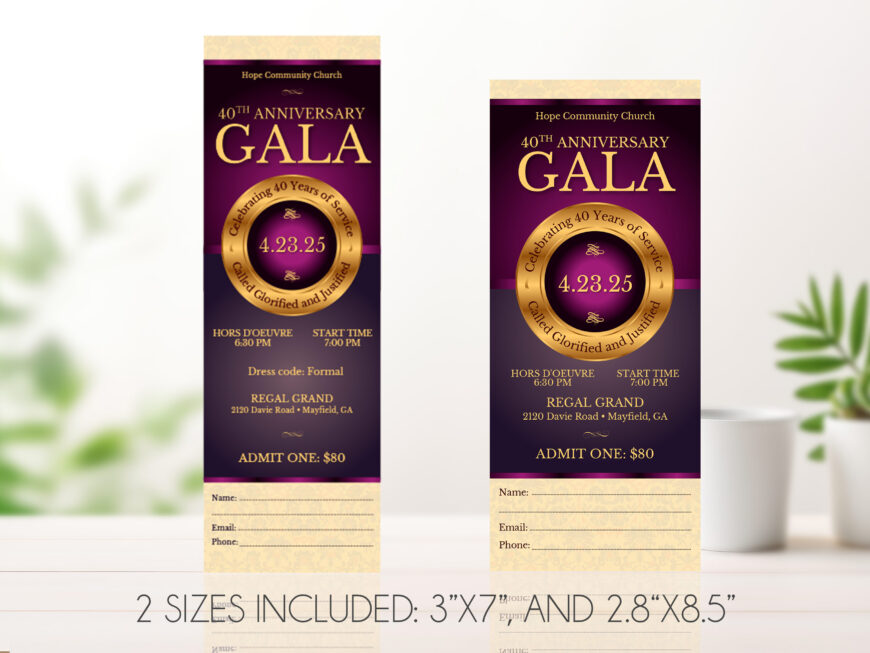 Purple Church Anniversary Ticket Canva Template