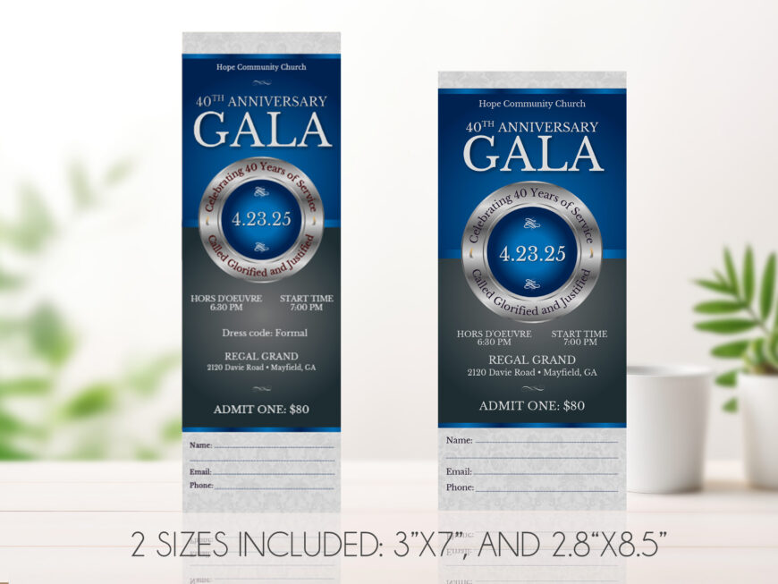 Blue Church Anniversary Ticket Canva Template