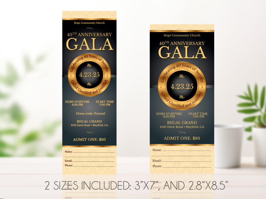 Black Church Anniversary Ticket Canva Template