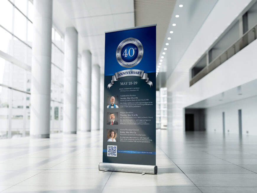 Blue Church Anniversary Roll-Up Banner Canva Template