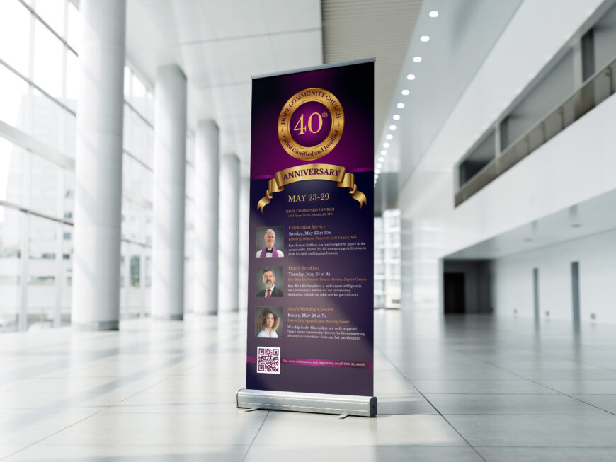 Purple Church Anniversary Roll-Up Banner Canva Template