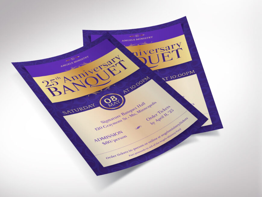 Purple Elegant Church Anniversary Banquet Flyer Canva Template