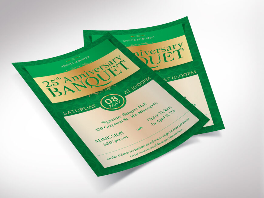 Green Elegant Church Anniversary Banquet Flyer Canva Template