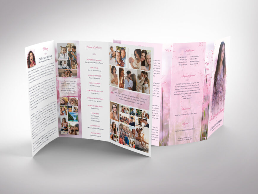 Pink Love Legal Trifold Funeral Program Canva Template