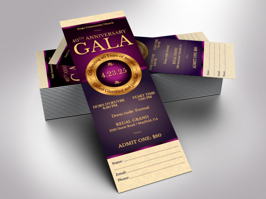 Purple Church Anniversary Ticket Canva Template