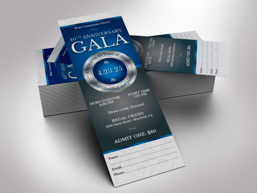 Blue Church Anniversary Ticket Canva Template