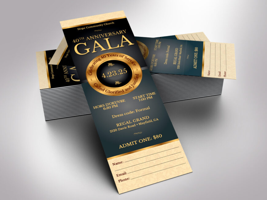 Black Church Anniversary Ticket Canva Template